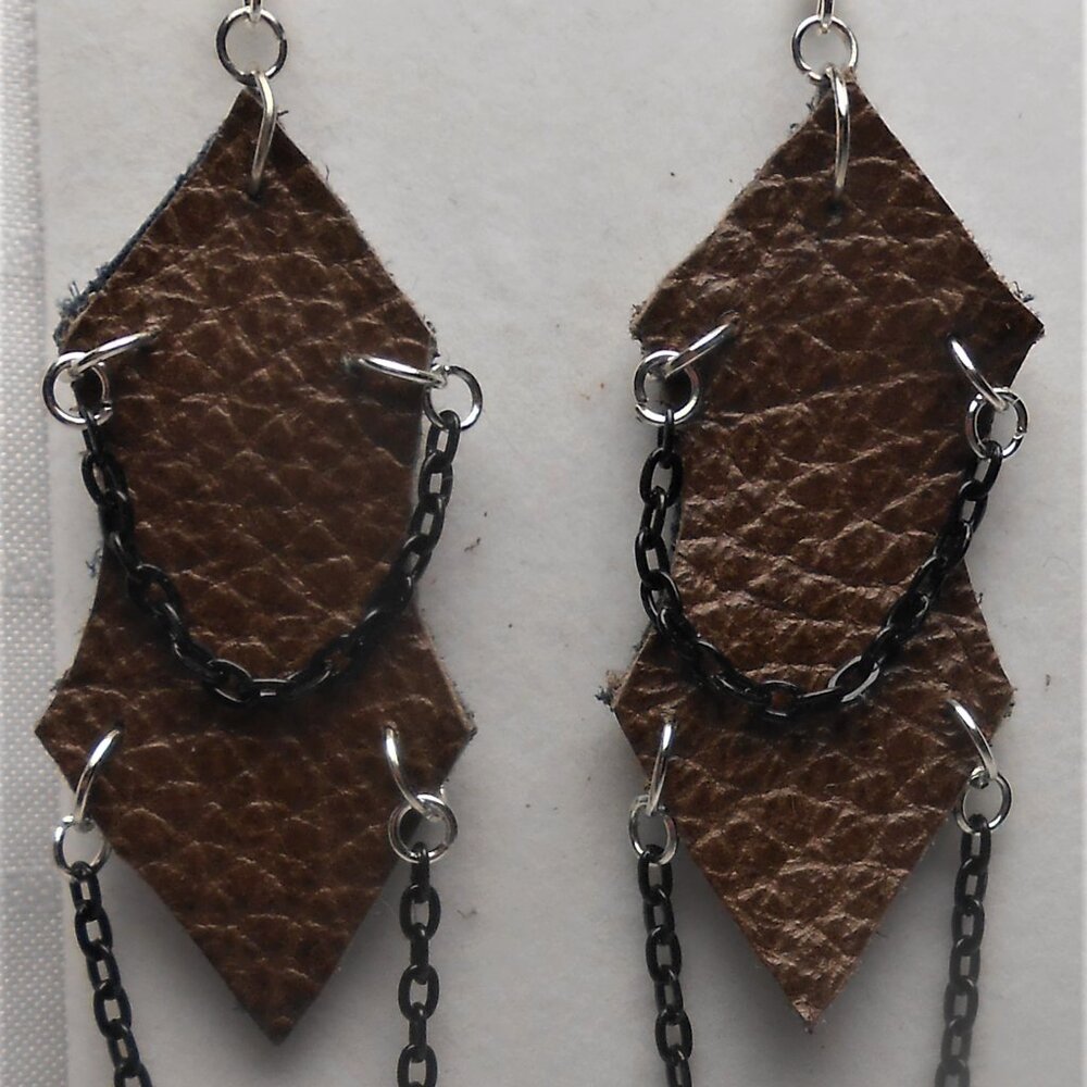 No. 763 Handmade earrings with leather pieces 2 1/2 inches long